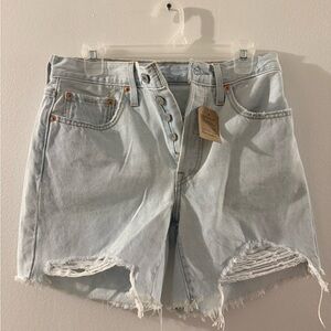 Levi's Light Blue Frayed Jean Shorts